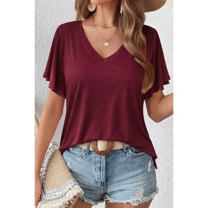 Blusa de Viscosa de Manga Corta con Cuello en V para Mujer, 31378 - Borgoña - Product Image 3
