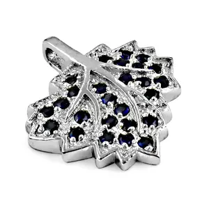 Pendentif en argent 925 avec saphir bleu en forme de feuille pour femmes, collier plaqué rhodium or rose avec zircon diamant pour fête ou fiançailles - Product Image 3