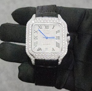 Reloj de diamantes con número romano negro de primera calidad con correa de cuero Reloj de mano de aspecto elegante para venta de exportación - Product Image 1