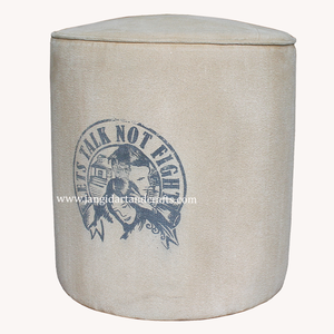 Tabouret rembourré en toile fait à la main, meuble rembourré rond, repose-pieds personnalisé, tissu en toile, repose-pieds rond - Product Image 6