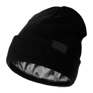 Gorro de punto plano acrílico negro estilo urbano deportivo con dobladillo, ajustable, unisex, para adulto, color liso - Product Image 2