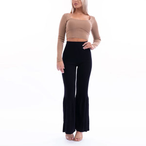 2025 personnalisable 100% coton pantalon évasé pour femmes taille haute motif droit Flare bas pantalon pantalon décontracté brodé - Product Image 6