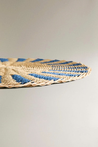 Handmade Round Seagrass Placemat with Blue Striped Pattern <b>Table</b> Mat for Dining <b>Table</b> Setting, Kitchen Decoration, Restaurant - Product Image 3