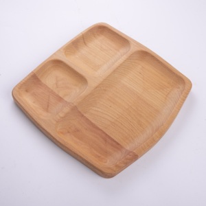 Plato Cuadrado de Madera de Haya de 3 Secciones al por Mayor - Plato de Control de Porciones de Madera Maciza Natural - Product Image 2