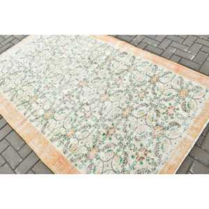 Vintage Turkish Area Rug 5x7.7 ft, <b>Yellow</b> Green Plants & trees Rug - Product Image 4