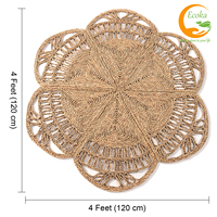 Tapis en bambou naturel personnalisable avec franges, écologique, moderne, luxueux, bohème, rond, diamètre 120 cm, en stock au Vietnam