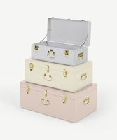 Ensemble de coffres empilables en métal style vintage, 3 boîtes de rangement colorées avec fermoir doré, grande capacité durable pour literie et vêtements