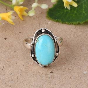 Bague de mariage de luxe en argent sterling et turquoise Kingman, bijou bohème fait main avec pierres précieuses, style sud-ouest, cadeau ajustable pour elle - Product Image 1