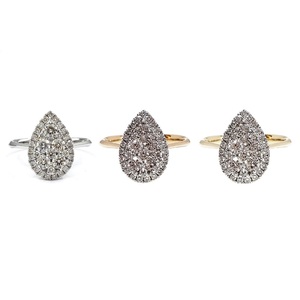 Bijoux fins classiques, cadeau de fiançailles, bague en or jaune massif 18 carats avec diamants en forme de poire, sertissage pavé, pour mariage, fête, femme - Product Image 4