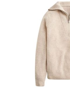 Pull en maille à col montant pour homme, personnalisé par le fabricant, beige clair, texture côtelée, col haut, chaud, décontracté, pour l'hiver, personnalisé - Product Image 2