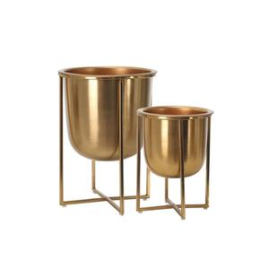 Pot de fleurs en métal fini nervuré brillant doré brillant intérieur extérieur décoratif maison balcon jardinière en métal pour décor de jardin - Product Image 2