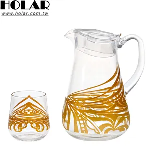 Holar-jarra de agua acrílica de Color dorado, juego de vaso con manija interior, 1,9 L, hecho en Taiwán