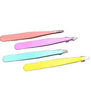 Pinzas profesionales para cejas de acero inoxidable sólido, tamaño Mini con etiqueta privada personalizada, pinzas de Punta inclinada de diferentes colores claros - Product Image 1