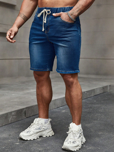 Short en jean extensible personnalisé pour hommes, short serré à la taille avec cordon de serrage, élégant et à la mode pour l'été avec poches pour hommes - Product Image 5