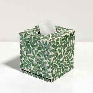 Support de boîte de cube de tissu de luxe conception d'incrustation de nacre pour la décoration d'hôtel à la maison avec le cadeau idéal de motif de feuille verte - Product Image 5