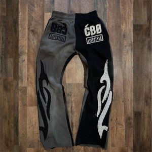 Custom Men Midweight Cotton Patchwork Street Sweatpants Distressed Stone Wash Vintage Applique Embroidery Eco-Friendly - Product Image 3