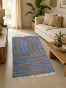 Alfombra Kilim de Algodón Hecha a Mano, Moderna, con Diseño de Chevron Entrelazado, con Flecos, para Dormitorio o Pasillo - Product Image 4