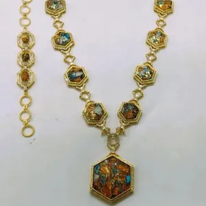 Elegante vergoldete mit orangen austern sechseckförmige steine halskette für frauen gebrauch zu großhandelspreisen verfügbar