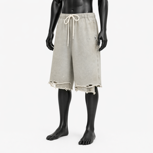 Pantalones Cortos de Algodón para Hombre al por Mayor, Personalizados, Estilo Desgastado, Holgados, con Dobladillo Deshilachado, Largos hasta la Rodilla, Estilo Urbano - Product Image 3