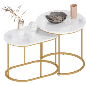 Gold Color Metal Frame & Wooden Top Coffee Side <b>Table</b> Modern Design for Your Living Room or Lounge Space - Product Image 2