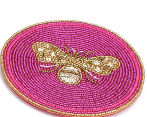 Posavasos con cuentas de diseño Floral, cuentas de vidrio de color blanco y amarillo, juegos de posavasos de cuentas redondas de poliéster para decoración de bodas - Product Image 2