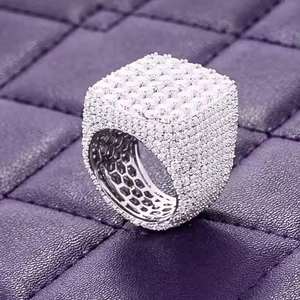 10.00VVS Moissanite Hip Hop Oro blanco Ice Out Anillo de aniversario de diamante de corte redondo para hombres Plata de Ley 925 - Product Image 3