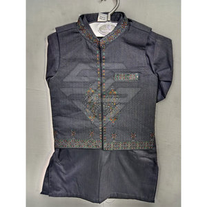 Elegante Conjunto de Kurta Pajama Tradicional para Niños con Chaleco, 100% Algodón de Secado Rápido - Product Image 5