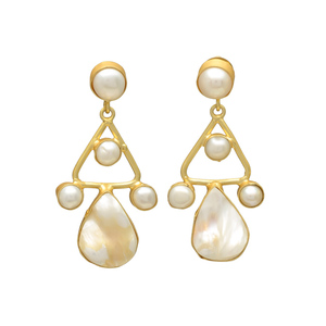 Pendientes de Perlas Naturales de Agua Dulce Blancas Ostra, Estilo Vintage, Latón Chapado en Oro de 24K, Hechos a Mano, Cristianos, para Mujer, Boda - Product Image 1