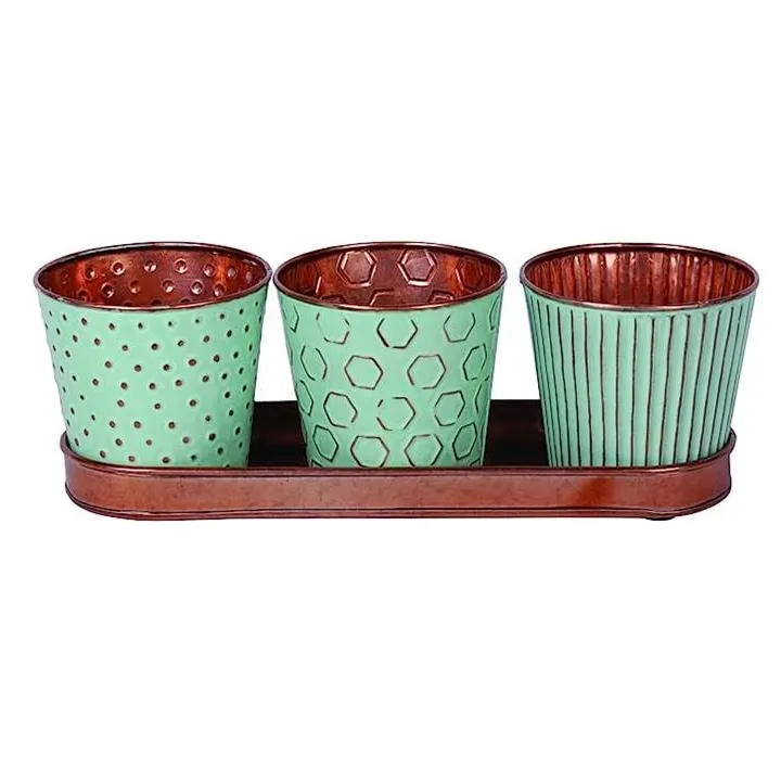 Luxurious factory direct sale from India At low price Concord Garden Flower Pot/Planters (S/3) with Tray For Indoor Garden Use