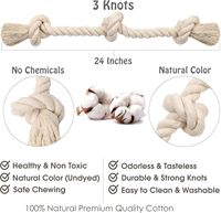 Commande en gros expédiée interactive non toxique 3 nœuds coton blanc naturel dur chien corde jouets à mâcher pour chiens de taille moyenne