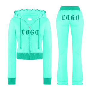 Conjunto de chándal con logotipo personalizado para mujer, traje de hombre con capucha para mujer, conjunto de chándal unisex para hombre con logotipo de parche bordado Chenile unisex - Product Image 1