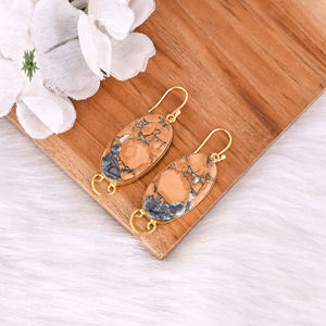 Handmade Classic Style Gold Plated Brass <b>Earring</b> Malinga Jasper Gemstone Dangle <b>Earring</b> <b>Long</b> Oval <b>Earring</b> Wholesale Manufacturer - Product Image 3