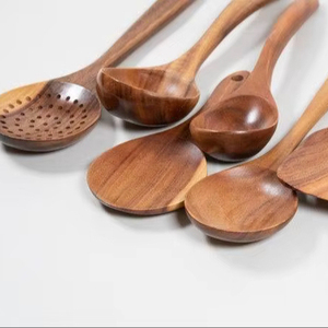 เครื่องครัวช้อนไม้อุปกรณ์ทำอาหารจากธรรมชาติด้ามจับยาวชุบทองเป็นมิตรกับสิ่งแวดล้อม - Product Image 1