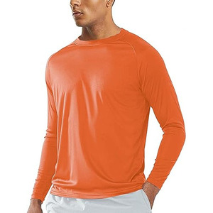 เสื้อยืดแขนยาวสีส้มสำหรับผู้ชาย ทรงปกติ แห้งเร็ว ผ้าถักโพลีเอสเตอร์ คอกลม สีพื้นลำลอง - Product Image 4