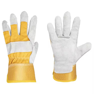 Diseño personalizado Guantes de seguridad de cuero de vaca Construcción industrial Soldador Guantes DE TRABAJO Precio al por mayor Guantes de trabajo de doble palma - Product Image 1