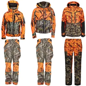 Ropa transpirable para hombre, ropa de caza naranja de manga larga, traje de camuflaje impermeable para caza de patos