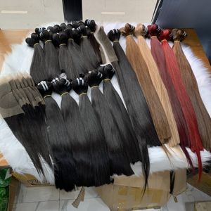 Extensiones de cabello Remy vietnamita liso naranja, 3 mechones con cierre, extensiones de cabello virgen, ventaja de estilo, cabello humano coloreado - Product Image 3