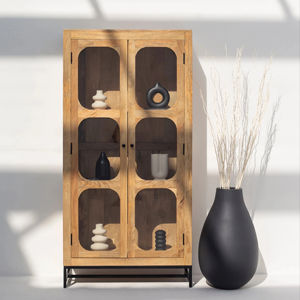 Vitrine moderne en bois de manguier massif verre trempé transparent haute qualité armoire de rangement premium pour usage domestique - Product Image 1