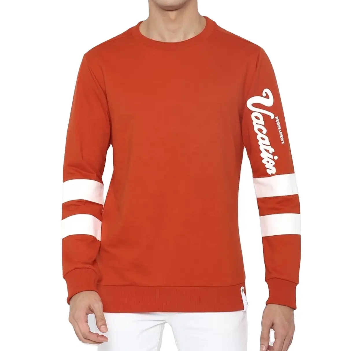 Men's Stylish long sleeve pullover sweatshirt with sleeve print 100 cotton trendy streetwear fashionable crewneck Jumper