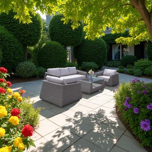 ชุดเฟอร์นิเจอร์หวายเทียม PRSF-TP3หวายโพลีหวายกันน้ำสำหรับลานบ้านพักผ่อนกลางแจ้งที่นั่งรูปพระจันทร์ออกแบบให้เป็นรูปพระจันทร์สำหรับห้องนั่งเล่น - Product Image 3