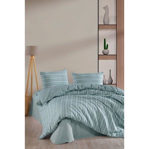 Varol Fitted Satin <b>Striped</b> Double Duvet Cover <b>Set</b> for Home Use - Product Image 6