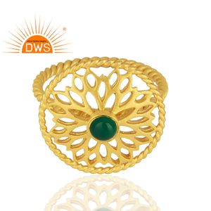 Anillo apilable de piedras preciosas de ónix verde Natural chapado en oro de 18 quilates de plata de ley de Venta caliente, joyería para mujer, regalo para ella - Product Image 3