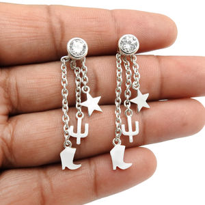 ต่างหูผู้หญิงแบบโบฮีเมียนประดับด้วยเพทายสีขาวประดับเพชรสวิสสี925 - Product Image 3