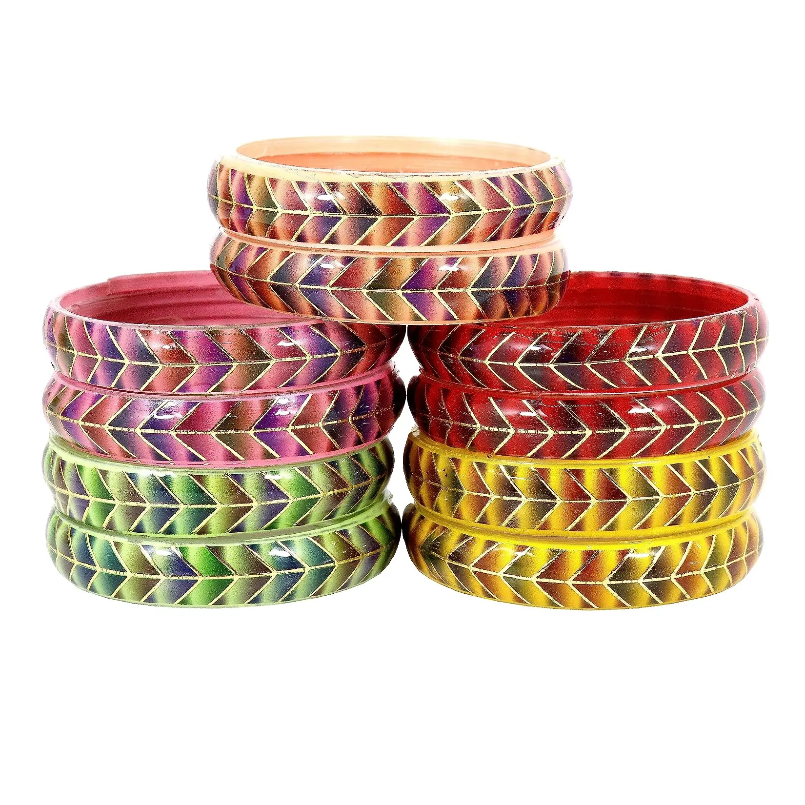 Produtos de venda quente 2023 Vidro com Design Impresso Dourado Acabado Multicolor Kada Bangle Set Para Meninas Usa Bangle Set