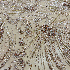 Champagne Stardust Floral Embroidered Weft Knit Luxury Fabric Breathable <b>Net</b> and <b>Mesh</b> Fabric for Bags Free Sample Available - Product Image 1