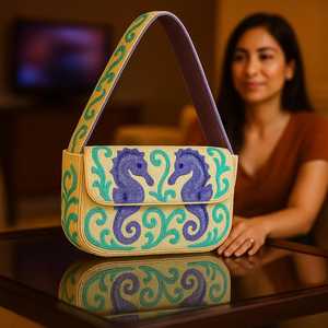 Multicolor Beaded <b>Bag</b> with Handle, Handheld <b>Bag</b>, Casual Hand <b>Bag</b>, Indian Handicraft, Handmade, <b>Baguette</b> <b>bag</b>, - Product Image 1