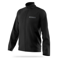 Blouson Bomber Noir Homme avec Broderie Sécurité, Fermeture Éclair, Coupe-Vent en Polyester, Coupe Droite, Idéal pour l'Automne