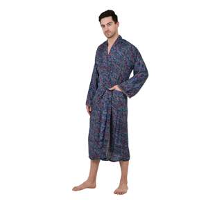 Kimono de Seda Boho Azul y Rosa para Hombre, Elegante, con Patrón Persa Paisley, Tejido Transpirable - Product Image 5
