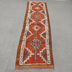 Turkish <b>Runner</b> Rug 3.2x12.2 ft (99x371 cm), Herki <b>Red</b> Plants & trees Vintage Rug - Product Image 1