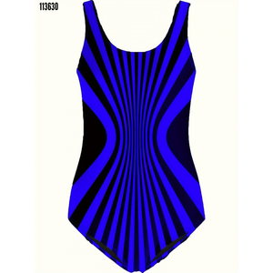 Traje de baño de buceo con estampado de cebra y cuello redondo para mujer, 38231 - Azul - Product Image 5
